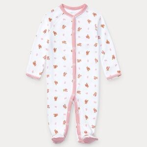 Ralph Lauren teddy bear coverall baby girl cotton footies polo snap